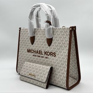 Michael Kors Medium Mirella Tote Bag & Trifold Wallet Vanilla/Brown